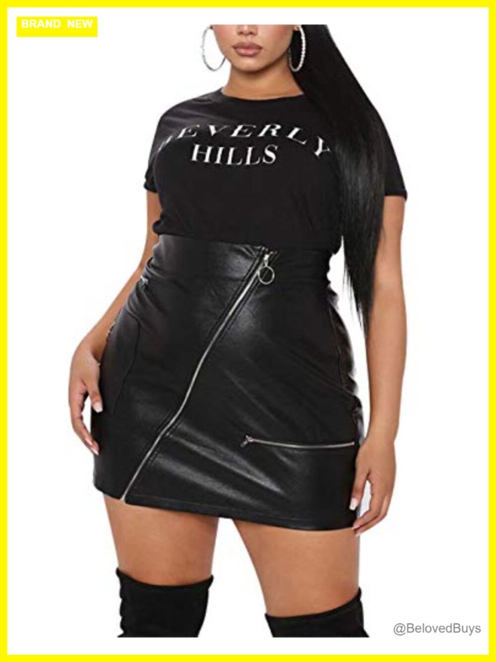Plus Size High Waist Mini Pencil Skirt Faux Leather Zipper